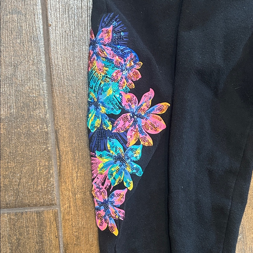 PINK Victoria's Secret Black Joggers with Floral Design - Picture 2 of 5